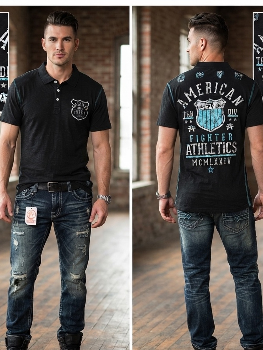 American Fighter Black and Teal Athletic Tee